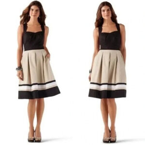 White House Black Market WHBM Tan & Black Stripe A-Line Dress 2